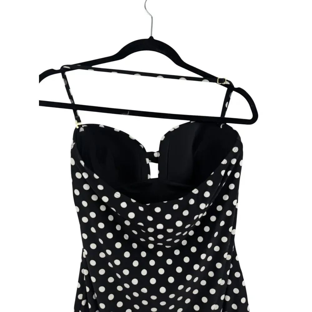 Kate Spade New York Polka Dot One Piece Swimsuit Bow Front Black White Large - Picture 7 of 10